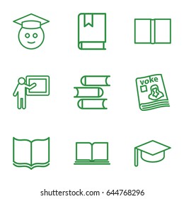 Learning icons set. set of 9 learning outline icons such as book, magazine, graduate emoji, teacher