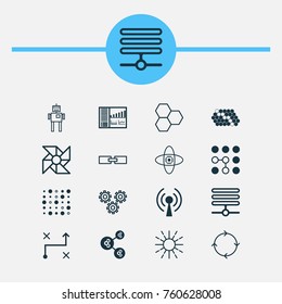 Learning Icons Set With Atomic Cpu, Algorithm Illustration, Hive Pattern And Other Variable Architecture  Elements. Isolated Vector Illustration Learning Icons.