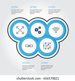 Learning Icons Set. Collection Of Algorithm Illustration, Variable Architecture, Wireless Communications And Other Elements. Also Includes Symbols Such As Related, Gear, Shared.