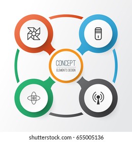 Learning Icons Set. Collection Of Atomic Cpu, Mainframe, Radio Waves And Other Elements. Also Includes Symbols Such As Cpu, Fan, Processor.