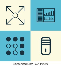 Learning Icons Set. Collection Of Branching Program, Mainframe, Computing Problems And Other Elements. Also Includes Symbols Such As Control, Panel, Microprocessor.