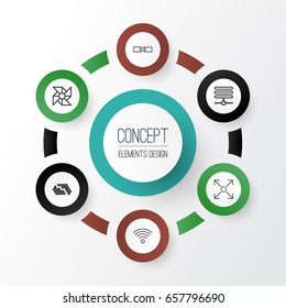 Learning Icons Set. Collection Of Branching Program, Information Base, Wireless Communications And Other Elements. Also Includes Symbols Such As Information, Communication, Data.