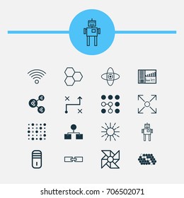 Learning Icons Set. Collection Of Controlling Board, Branching Program, Laptop Ventilator And Other Elements. Also Includes Symbols Such As Communication, Machine, Cpu.
