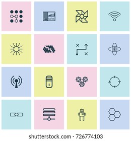 Learning Icons Set. Collection Of Cyborg, Computing Problems, Mechanism Parts And Other Elements. Also Includes Symbols Such As Panel, Computing, Regulation.