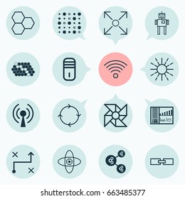Learning Icons Set. Collection Of Information Components, Mainframe, Lightness Mode And Other Elements. Also Includes Symbols Such As Computer, Cycle, Wifi.