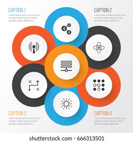 Learning Icons Set. Collection Of Information Base, Atomic Cpu, Algorithm Illustration And Other Elements. Also Includes Symbols Such As Regulation, Brain, Wireless.