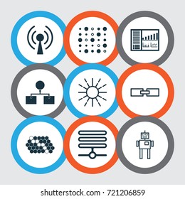 Learning Icons Set. Collection Of Information Base, Controlling Board, Hive Pattern And Other Elements. Also Includes Symbols Such As Panel, Data, Linked.
