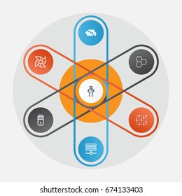 Learning Icons Set. Collection Of Laptop Ventilator, Mainframe, Cyborg And Other Elements. Also Includes Symbols Such As Processor, Mainframe, Structure.