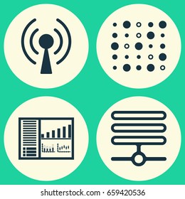 Learning Icons Set. Collection Of Radio Waves, Variable Architecture, Information Base And Other Elements. Also Includes Symbols Such As Structure, Panel, Control.