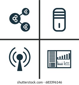 Learning Icons Set. Collection Of Radio Waves, Algorithm Illustration, Controlling Board And Other Elements. Also Includes Symbols Such As Algorithm, Mainframe, Wireless.