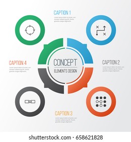 Learning Icons Set. Collection Of Related Information, Solution, Computing Problems And Other Elements. Also Includes Symbols Such As Linked, Related, Loop.