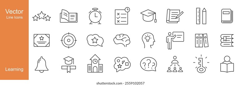 Learning Icons - Vector Line. Editable Stroke.