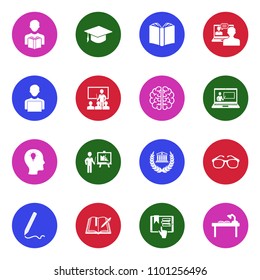 Learning Icons. White Flat Design In Circle. Vector Illustration. 