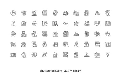 Learning ideas, linear icons, line signs set, vector collection