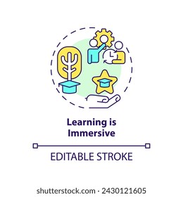 Learning is immersive multi color concept icon. Experiential learning principle. Round shape line illustration. Abstract idea. Graphic design. Easy to use in presentation