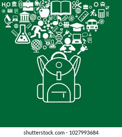 Learning infographic Template. Concept  education. Backpack icon surrounded by icons of education.