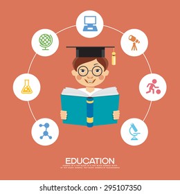 Learning infographic Template. Concept  education. Child with a book surrounded by icons of education. online learning


