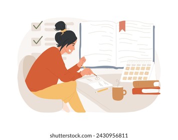 Learning isolated concept vector illustration. Learning style, memory and knowledge, education and training, study skills, school library, writing notes, student homework vector concept.