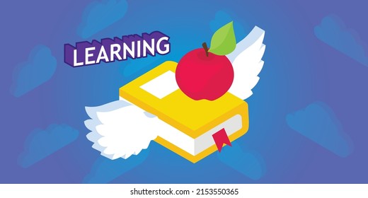 Learning isometric design icon. Vector web illustration. 3d colorful concept