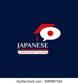 Learning Japanese Language Class Logo. Language Exchange Program, Forum, And International Communication Sign. With Japan Flag. Premium And Luxury Illustration Vector