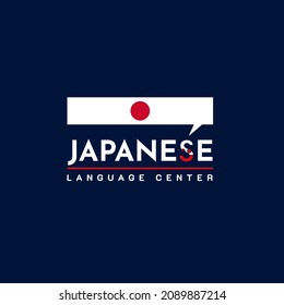 Learning Japanese Language Class Logo. Language Exchange Program, Forum, And International Communication Sign. With Japan Flag. Premium And Luxury Illustration Vector