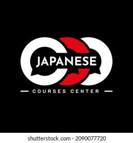 Learning Japanese Language Class Logo. Language Exchange Program, Forum, And International Communication Sign. With Japan Flag, House, And Chat Bubble Icon. Premium And Luxury Illustration Vector