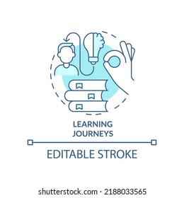 Learning journeys turquoise concept icon. Method for learning experience abstract idea thin line illustration. Isolated outline drawing. Editable stroke. Arial, Myriad Pro-Bold fonts used