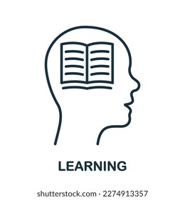 Learning, Knowledge, Education Line Icon. Book in Human Head Linear Pictogram. Student Brain and Creative Idea Outline Sign. Intellectual Process. Editable Stroke. Isolated Vector Illustration.