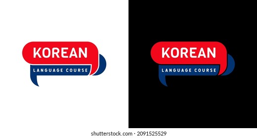 Learning Korean Language Course Logo. language exchange program, forum, speech bubble, and international communication sign. With South Korea Flag. Premium and luxury vector illustration