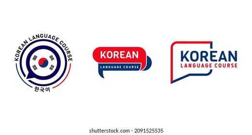 Learning Korean Language Course Logo. language exchange program, forum, speech bubble, and international communication sign. With South Korea Flag. Premium and luxury vector illustration