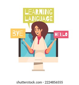 Learning language training center composition with flat isolated foreign tongue studying icon vector illustration