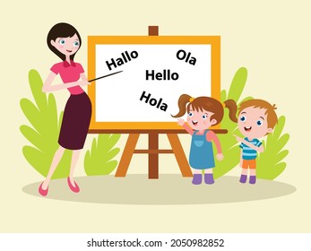 Learning Language Vector Concept Female Teacher Stock Vector (Royalty ...