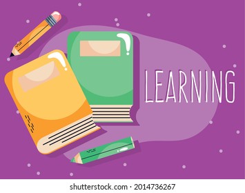 learning lettering with books and pencils