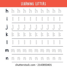 Aprender letras escribiendo alfabetos y la práctica simple de escritura a mano ilustraciones vectoriales planas.
