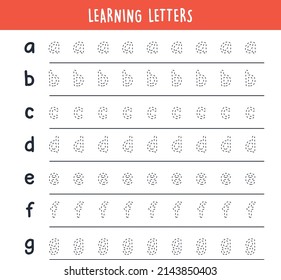 Learning letters writing alphabet and simple handwriting practice flat vector illustration.