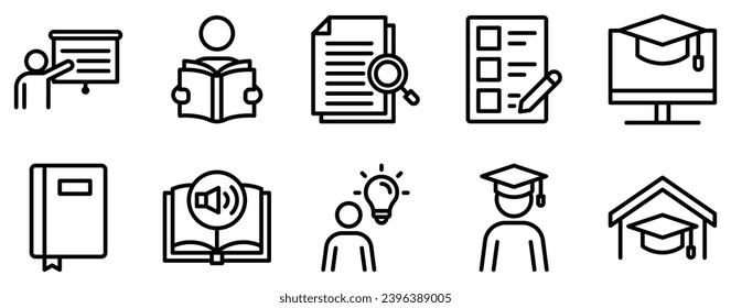 learning line style icon set collection