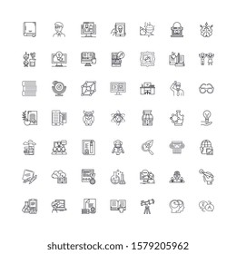 Learning linear icons, signs, symbols vector line illustration set