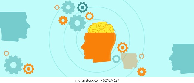 learning machine artificial intelligences ( ai ) , head and  brain with  blue background