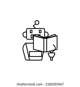 Learning machine read book concept line icon. Simple element illustration. Learning machine read book concept outline symbol design from artificial intelligence set on white background