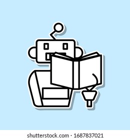 Learning Machine Read Book Sticker Icon. Simple Thin Line, Outline Vector Of Artifical Intelligence Icons For Ui And Ux, Website Or Mobile Application