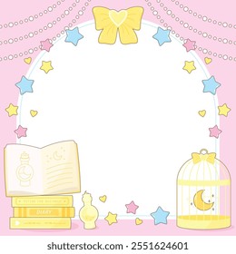 learning magic and witchcraft for beginner witch theme frame, vector illustration