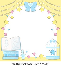 learning magic and witchcraft for beginner witch theme frame, vector illustration