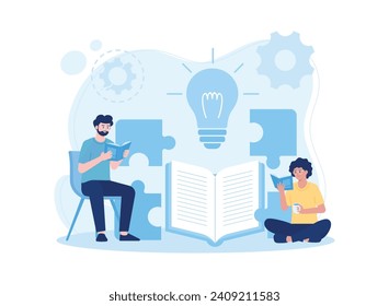 learning management by reading books trending concept flat illustration