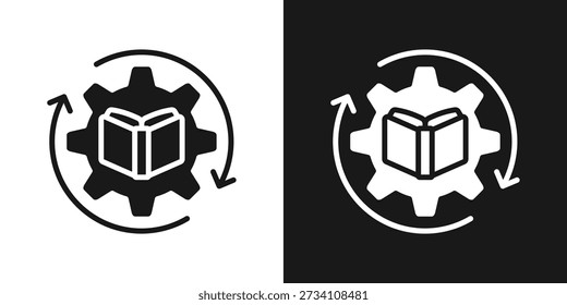 Icono de gestión de aprendizaje en estilo de glifo en blanco y negro