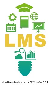 Learning Management System. Different icons and abbreviation LMS on white background. Vector illustration