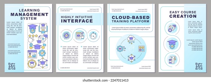 Learning management system guideline brochure template. Leaflet design with linear icons. Editable 4 vector layouts for presentation, annual reports. Arial-Black, Myriad Pro-Regular fonts used