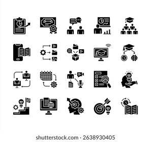 Learning management System icon collection set. Containing blended, virtual classroom, courseware, gamification, assessment, synchronous, course catalog icon. Simple flat vector.