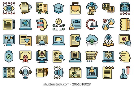 Learning management system icons set outline vector. Laptop machine. Online education