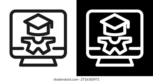 Learning Management System Line Icon In Black And White Style