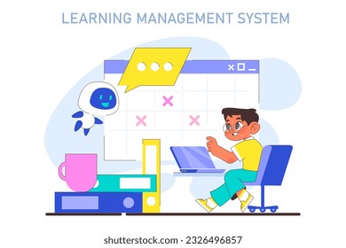 Learning management system or LMS. Modern online educational ecosystem. Training and practice software with effective framework for online course. Flat vector illustration